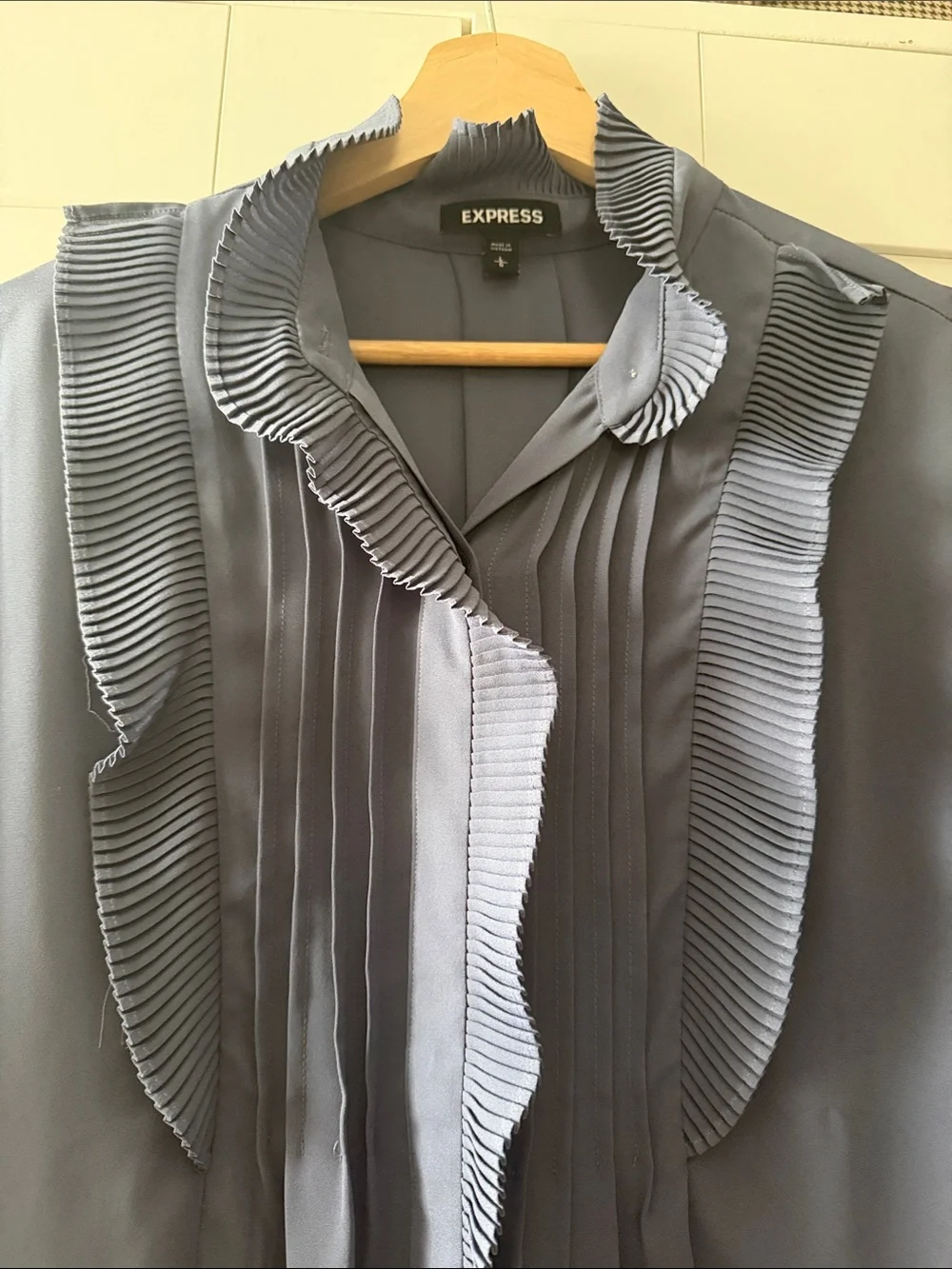 Express Slate Blue Ruffle-Trim Blouse - Picture 3 of 4